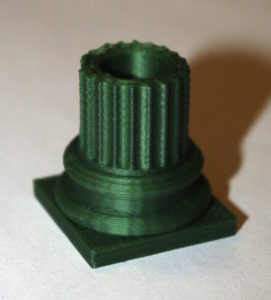 First layers of a fluted column, printed from dark green PLA by our new RepRap i3 with a 400 μm / 1.75 mm E3D hotend.